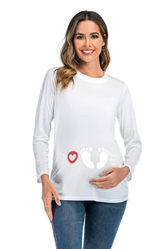 Motinystės Drabužius Nėščioms Moterims Animacinių filmų Print T-shirt Nėštumo Drabužiai Mama Marškinėlius T Motinystės Marškinėliai ilgomis Rankovėmis Viršų