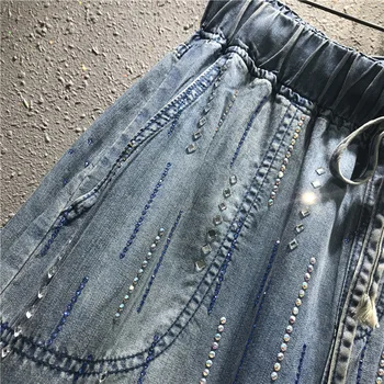 Moterų Karšto driling haremas džinsinio ziajać 2020 metų vasaros deimantų kristalų rankų darbo dryžuotas džinsai ziajać