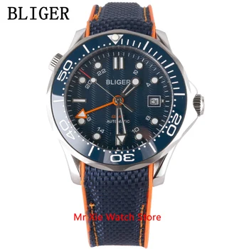 Bliger 41mm Mechaninė Automatinė Mens Watch GMT Judėjimas Prabanga Švytinčios Vandeniui Kalendorius Safyro Stiklas Laikrodžio Laikrodis Vyrams