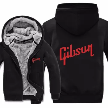 Žiemos Šiltas Gitara prekės Gibson Logo Mens Užtrauktukas Hoodies Vilnos Tirštėti Muzikos Gerbėjai Mados Striukė Palaidinukė Kailis