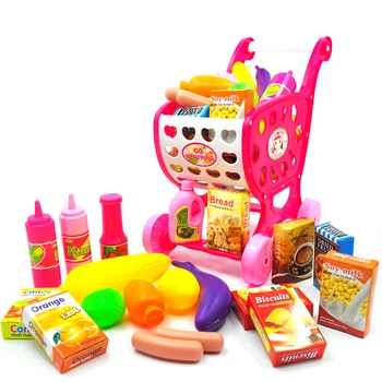Vaikų Žaisti Namus, Žaislai, Modeliavimo, prekybos centro Pirkinių Krepšelį Mini Vežimėlius su Maistu, Vaisių, Daržovių ir Virtuvės Vaikams