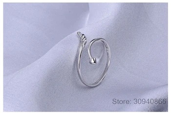 925 Sterling Silver Angel Wing Širdies Žiedas Reguliuojamas Piršto Atviro Žiedai Moterų Dalyvavimas Vestuvių Papuošalai Dovanos CQR567