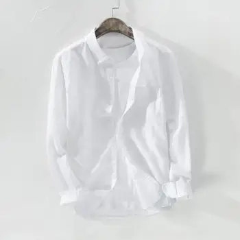 Vyriški prarasti medvilnės skalbiniai ilgomis rankovėmis mygtuką kišenės, aukštos kokybės marškinėliai marškinėliai