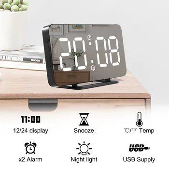 Naujas Sieninis Laikrodis Veidrodis, Žadintuvas Elektroninis Temperatūros Laikrodžiai, USB naktinė lempa Skaitmeninis LED Watch Namų Puošybai