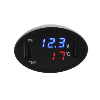 3 in1 Automobilinis Įkroviklis Skaitmeninis LED Voltmeter Termometras Auto USB 12V/24V Temperatūros Matuoklis Įtampos Indikatorius Cigarečių Degiklio Priedų