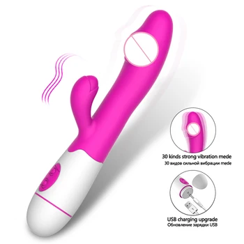 30 Greičio Dildo Moterų Masturbator Rabbit Vibratorius USB Įkrovimo Massager Dual Motor G Spot Klitorio Massager Sekso Žaislai Moterims