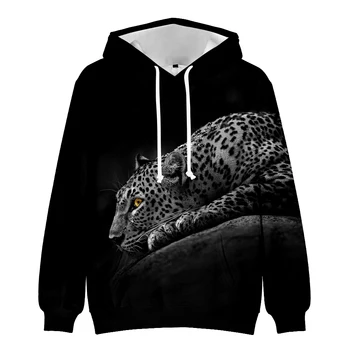 Gyvūnų 3D Atspausdintas Leopard Hoodies Moterims/Vyrams ilgomis Rankovėmis su Gobtuvu Palaidinukė Pantera Atsitiktinis Harajuku Streetwear Porų Drabužiai