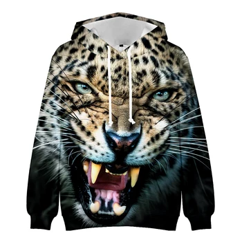 Gyvūnų 3D Atspausdintas Leopard Hoodies Moterims/Vyrams ilgomis Rankovėmis su Gobtuvu Palaidinukė Pantera Atsitiktinis Harajuku Streetwear Porų Drabužiai