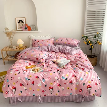 Bowknot pavasario medvilnės patalynės komplektas twin king size juostelės patalynė nustatyti Amerikietiško stiliaus patalyne, vasaros lova nustatyti mergina rožinė lova rinkinys