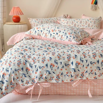 Bowknot pavasario medvilnės patalynės komplektas twin king size juostelės patalynė nustatyti Amerikietiško stiliaus patalyne, vasaros lova nustatyti mergina rožinė lova rinkinys