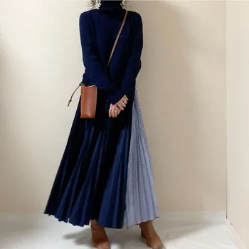 Suknelė Pledas Moterų Atsitiktinis Žiemos Megzti Kratinys Ilgas, Maxi Suknelės Skraiste Femme Vestiods Korėjos Japonija 2020 Suknelė Nauja Mada
