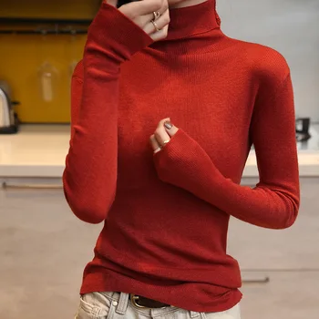 Rudenį ir žiemą naujas ilgomis rankovėmis megzti viršų moterų vientisos spalvos megztas bazės megztinis 2020 m.