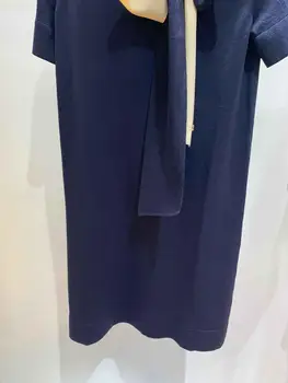 Prekės ženklo Mados Moterų High-end Luxury Vasaros Derliaus Ruožas Kontrasto Spalvų Plonas Megztas Trumpas rankovėmis Suknelė