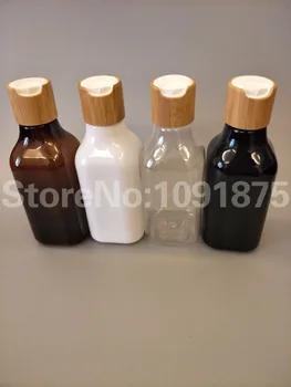 Nemokamas pristatymas 10vnt/daug 200ml balta juoda ruda aišku spalva PET butelis su bambuko disko viršutinio dangtelio kosmetikos pakuotės