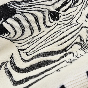 Dryžuotas Megzti Megztinis Moterų Mados Zebra Siuvinėjimo O-Kaklo Viršūnes Ilgomis Rankovėmis Megztinis Rudenį, Žiemą Storas Šiltas Megztiniai Moteris