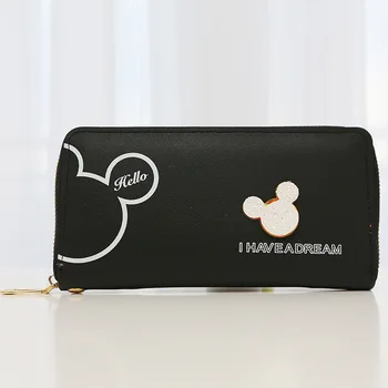 Disney Mickey mouse animacinių filmų piniginės ilgai pu kortelė, maišelis sankabos kortelės turėtojas mergaitė berniukas monetų krepšys