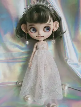 Blythes dydžio lėlės suknelė super pasakų balta burbulas rankovės condole diržo vestuvių suknelė įvyniojimas klubo sijonas 3 lėlės priedai