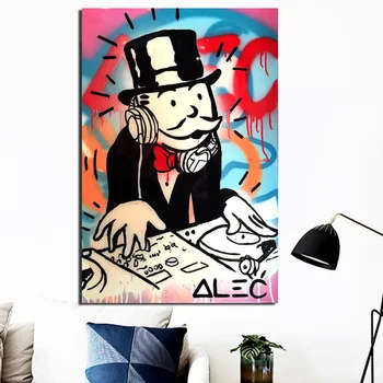 Alec Monopolis Maišelį Vaikinas Pinigų Tapybos Drobės Spausdina Kambarį Namo Apdaila Modernios Sienos Meno Aliejaus Tapybai Plakatai Nuotraukas Menas
