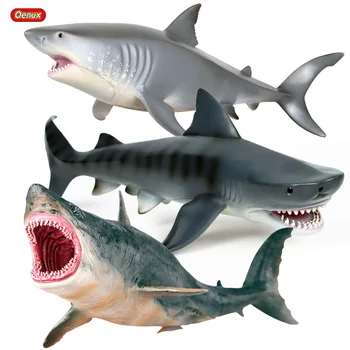 Oenux 3PCS Sea Life Žiauriai Megalodon Bangininis Ryklys Modelis Veiksmų Skaičius, PVC Vandenyno Jūrų Gyvūnų Švietimo Kolekcijos Žaislas, Vaikas Dovana