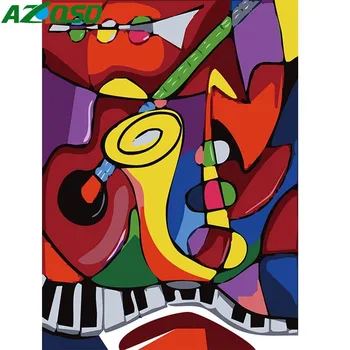 AZQSD Šiuolaikinės Rankomis Dažyti Aliejus, Tapybos, Muzikos Instrumentai Tapybos Numerius Muzikos Dažų, Drobės, Nuotrauka 