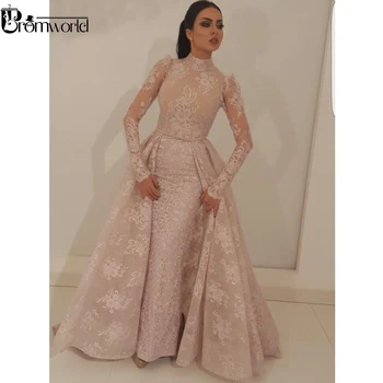 Musulmonų vakarinę Suknelę 2020 Naujas Undinė Aukštos Apykaklės Iliuzija ilgomis Rankovėmis Nėrinių Dubajus, Saudo arabų Ilgai Vakare Gown chalatas de soiree