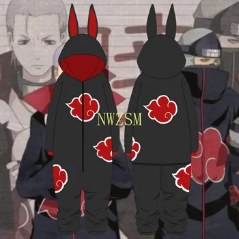 Anime Naruto Akatsuki Pižama Jumpsuits Vasaros Žiemos Flanelė Pliušinis Suaugusiųjų Cosplay Kostiumas