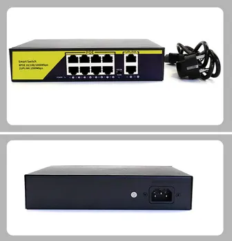 10Port POE Gigabit Switch 48V VLAN 10/100/1000Mbps 8 poe 1000M uostas+2uplink uosto Tinklo Jungiklio, VAIZDO IP Kamera, Wireless AP