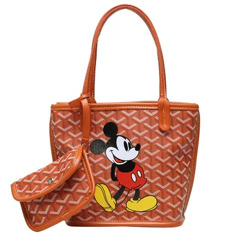2pcsDisney mickey mouse didelis pu pečių maišą + cosmeitc maišelį lady pu minnie rankinėje didelis nešti maišą monetų krepšys kortelės turėtojas