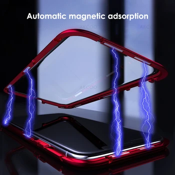 Akcoo Magnetinio Adsorbcijos Metalo Telefono dėklas skirtas iPhone 11 Pro Max priekinė ir galinė grūdintas stiklas iPhone 6s 7 8 XR XS Max Atveju