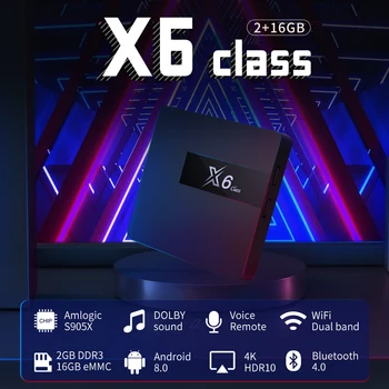 X6 KLASĖS 2G 16G Android Tv Box 4K HD Dual-Band 2.4 G&5G Wifi, Bluetooth, TV Box su AM6 2.4 G Balsas Nuotolinio IPTV Brasil