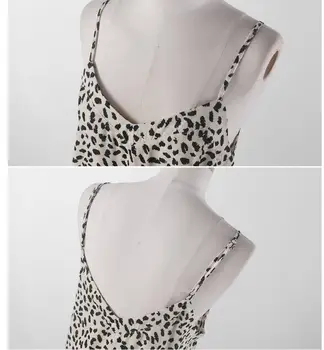 Qooth Moterims linija Suknelė Elegantiškas Leopard Prarasti Janpan Harujuku Kawaii Spageti Dirželis Seksualus V-kaklo Atsitiktinis Ilga Suknelė QT103