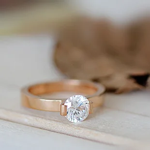 Nauji karšto pardavimo 316 Titano Plieno žiedas su Vieno gręžimo CZ 14KGP žiedas vestuvinis žiedas moteris