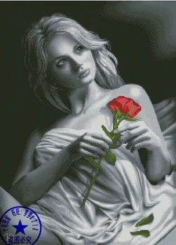 Nemokamas pristatymas Aukščiausios Kokybės mados skaičiuojami kryželiu rinkinys mergina su rožių žiedų, panele, moteris ir rose