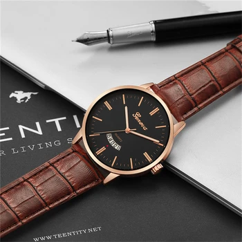 Vyriški Žiūrėti 2020 Naujas Stilingas Ženevos Top Brand Prabangius Kvarcinius Laikrodžius Odos Watchband Rose Dial Atsitiktinis Laikrodis reloj hombre