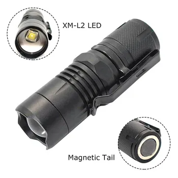 Mini L2 LED Žibintuvėlis Kišenėje Zoomable Žibintuvėlis atsparus Vandeniui Nešiojamų 2000 Liumenų Žibintuvėlis Mažas Lanterna su Magnetinės Uodegos Įrašą