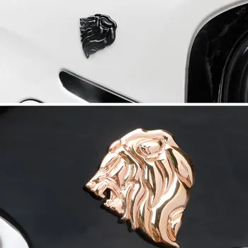 AQTQAQ 3D Metalo Liūto Galvos Automobilių Ženklelis Emblema Lipdukas+4Pcs objektyvų žiedą Stiliaus Su Plastiko Core Vožtuvas Dangteliai, Universaliųjų Automobilių Stilius Gruodis