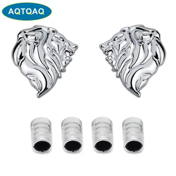 AQTQAQ 3D Metalo Liūto Galvos Automobilių Ženklelis Emblema Lipdukas+4Pcs objektyvų žiedą Stiliaus Su Plastiko Core Vožtuvas Dangteliai, Universaliųjų Automobilių Stilius Gruodis