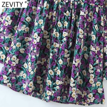 Zevity 2021 Moterų Saldus Gėlių Spausdinti Klostes Šifono Mini Suknelė Moterų ilgomis Rankovėmis Tuščiaviduriai Vestido Chic Prekės Šalis Drabužius DS4909