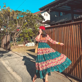 Tinklo vaizdo siužetą fotografavimo Tailandas raudona užsakymą Čekijos liaudies siuvinėjimo kelia suknelė spausdinimo spalvų