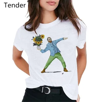 Van Gogh Moterys T-shirt, Derliaus Moterų trumpomis Rankovėmis Atspausdintas Juokinga estetinės T Shirts Harajuku Viršūnes Camiseta Mujer