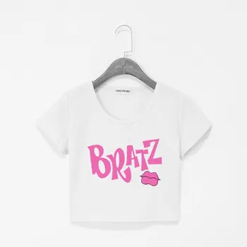 Bratz Rock Angelz Pasėlių Viršuje Susiduria Bamba T-Shirt Negabaritinių O-kaklo Viršūnes Moterų Juokinga Marškinėlius