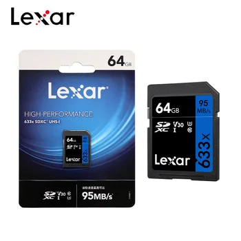 Originalus Lexar 633x SD Kortelės 10 Klasė UHS-I 32GB Didelės Spartos 95M/s V30 64GB 128 GB U3 Atminties Kortelę 1080p HD 