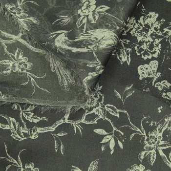 Augalų ir paukščių dizaino, juodas gryno šilko tinkleliu šilko audinys skaidrus,SOZ154
