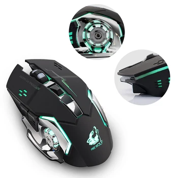 Nemokamai Vilkas X8 Žaidimas Pelės Belaidžio Įkrovimo Silent Apšviestas Mechaninė Pelės Backlit Gaming Mouse USB Optinė Pelė