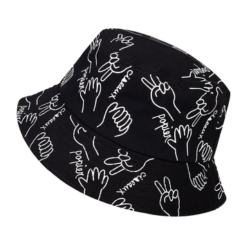 Mados grafiti spausdinti žvejys skrybėlę akmuo, žirklės medžiaga hip-hop skrybėlę banga laukinių atsitiktinis kibiro kepurę vyrų ir moterų, lauko saulės skrybėlės