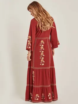 Vasaros naujo stiliaus nepalo nacionalinės stiliaus, siuvinėtų ilga suknelė Bohemijos atostogų paplūdimio gėlių, siuvinėta suknelė