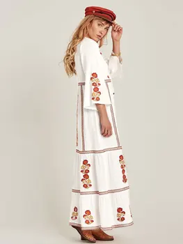 Vasaros naujo stiliaus nepalo nacionalinės stiliaus, siuvinėtų ilga suknelė Bohemijos atostogų paplūdimio gėlių, siuvinėta suknelė