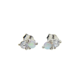 Du kartus akmens cz opal stud mini stud kelių auskarų minimalus 925 sterlingas sidabro stud auskarai