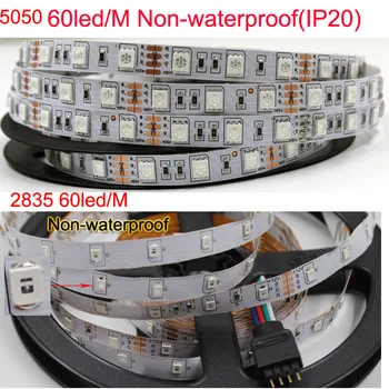 RGB LED Juosta 5050 šviesos 2835 60led/m Lanksti Dekoro lempos tira juostelės juosta diodų atsparus Vandeniui valdiklis 12V adapterio rinkinys Naujųjų Metų