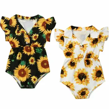 2020 Metų Vasaros Bamblys Kūdikių, Mergaičių Drabužiai Saulėgrąžų Romper Jumpsuit Komplektus Sunsuit